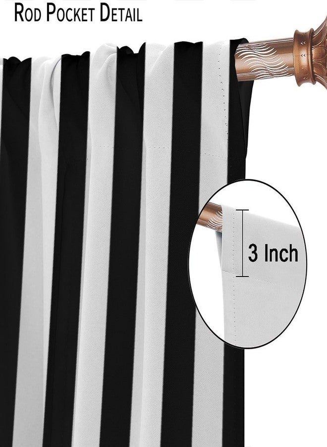KANEPE Stripe Curtains for Kitchen Decor, Vertical Black and White Stripe Full Pattern Print Window Treatments, Rod Pocket Thermal Insulation Drapes for Bedroom Living Room, 42" W X 45" L - Image 4